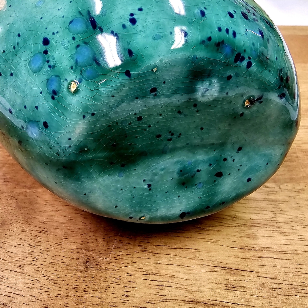 Vintage Double-Mouth Green Drip Glazed Pottery Vase, Mid-Century - Picture 4 of 6